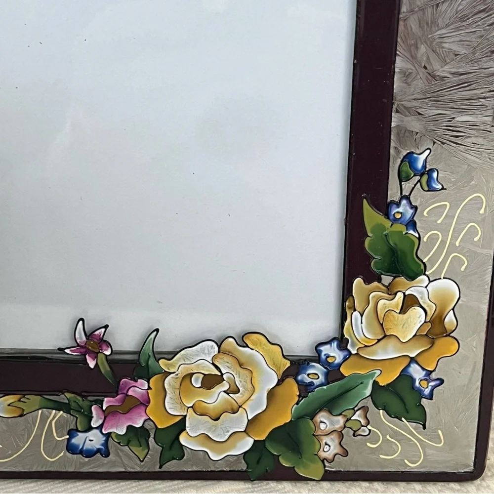 GWI Glass Picture Frame With Painted Flower Design For 4x6 Photo